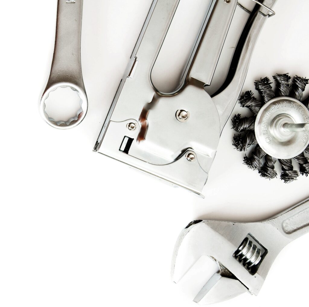 Metalwork. Working tools on white background.